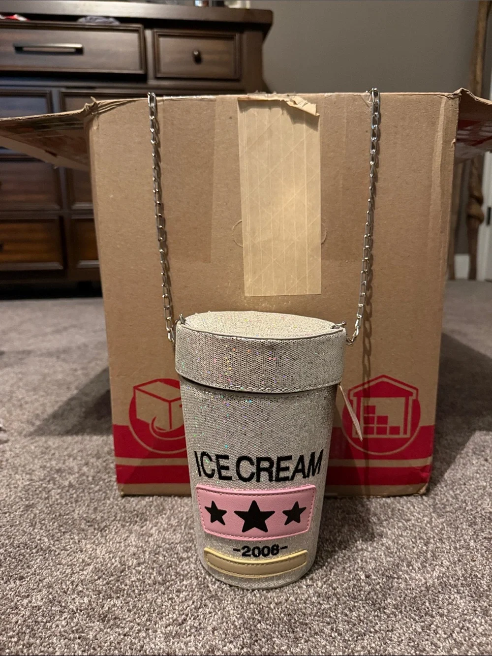 ICECREAM Glitter Cup Crossbody Clutch - Pink Accent